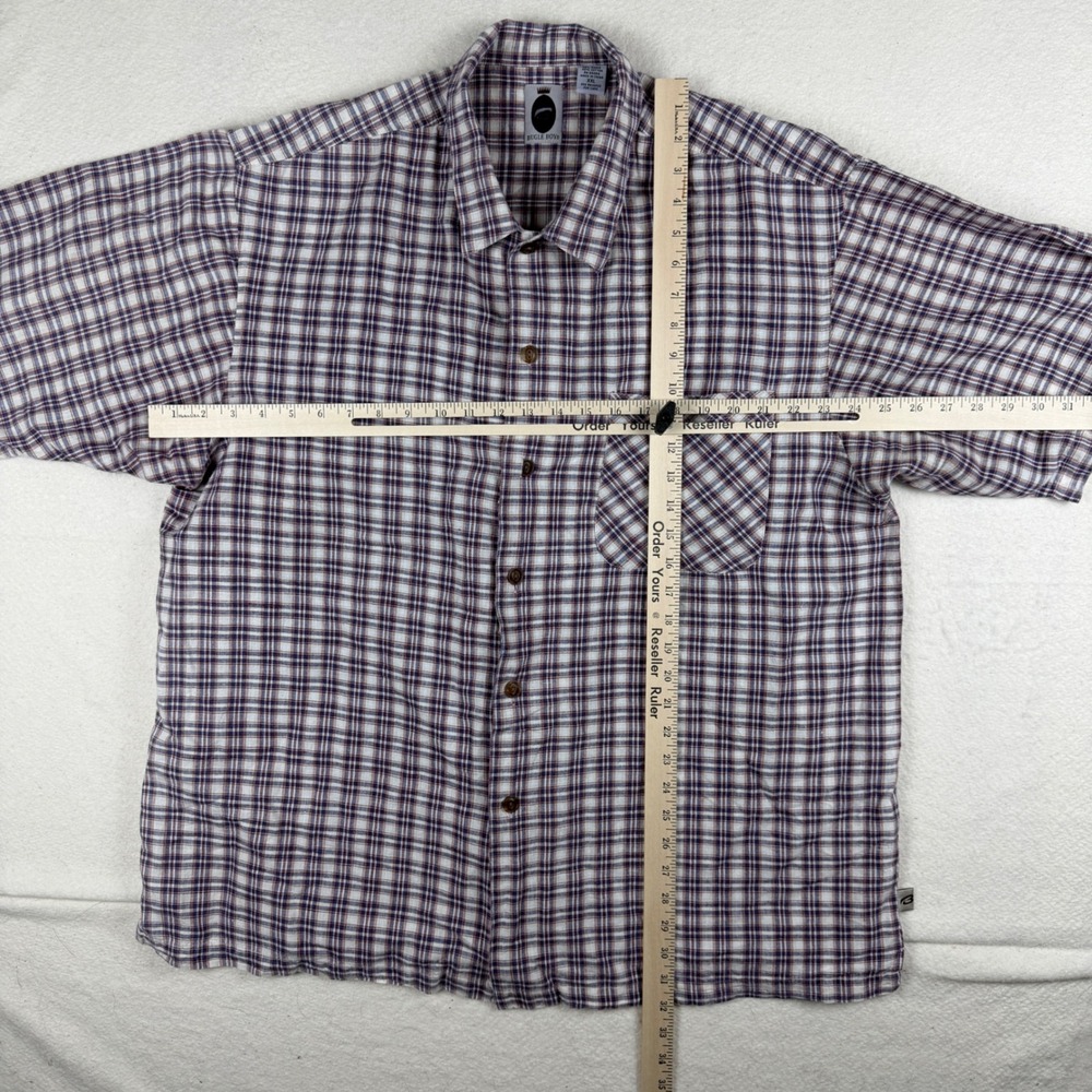Bugle Boy Mens XXL Plaid Button Up Shirt Short Sleeve Ramie Cotton Blue Red - Picture 3 of 6